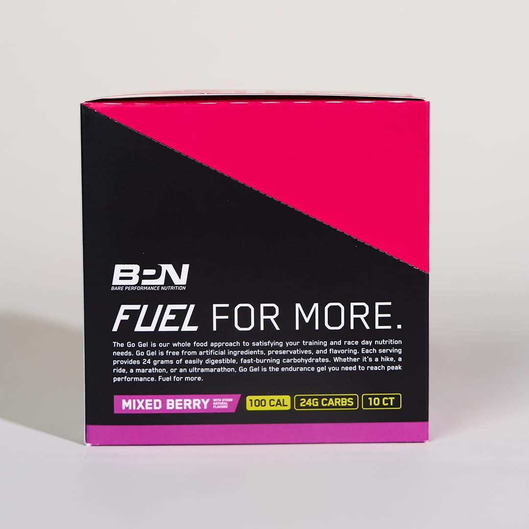 Bare Performance Nutrition Endurance Gel - 10 Pack of Vegan Mixed Berry Gels, 24g Carbs & 100 Calories per Pack, Gluten-Free