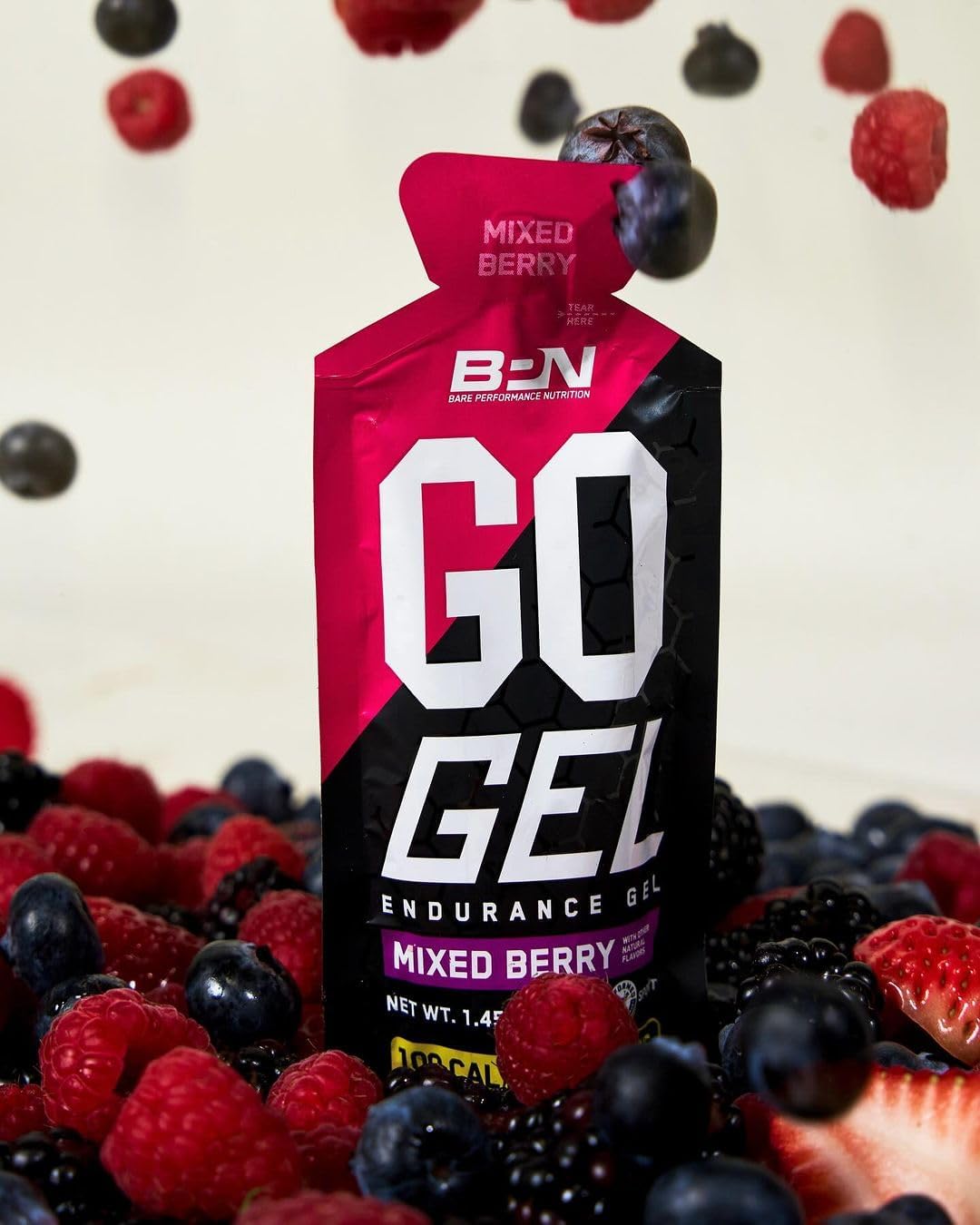 Bare Performance Nutrition Endurance Gel - 10 Pack of Vegan Mixed Berry Gels, 24g Carbs & 100 Calories per Pack, Gluten-Free