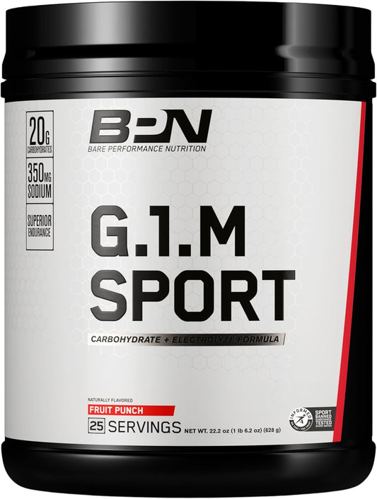 Bare Performance Nutrition G.1.M Fuel - Fruit Punch Flavored Endurance Training Formula with Superior Carbohydrates & Electrolytes, 25 Servings