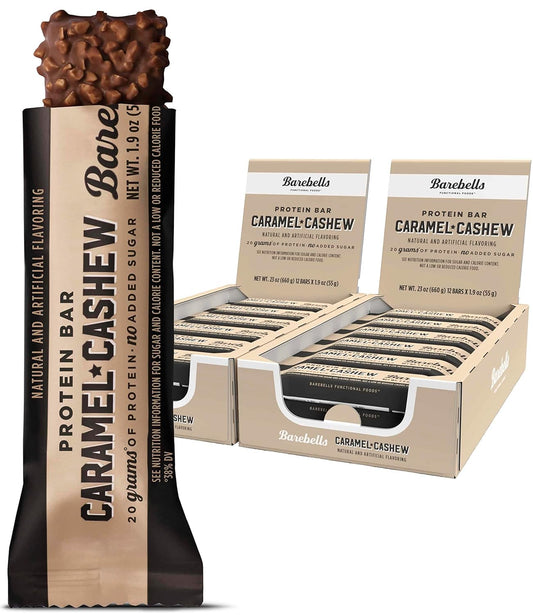 Barebells Caramel Cashew Protein Bars - 24 Bars Pack, 20g Protein Snacks with 1g Sugar - Chocolate Breakfast Bars for On-The-Go Energy Boost