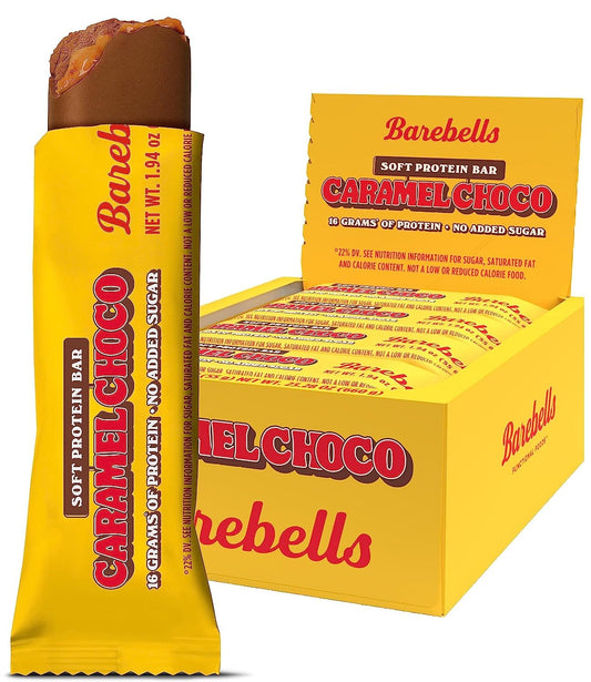 Barebells Caramel Choco Soft Protein Bars - 12 Count, 1.9oz Bars - High Protein Snacks with 16g Protein - Fluffy Chocolate Bar with 2g Sugars - Soft Protein Snack & Breakfast Bars
