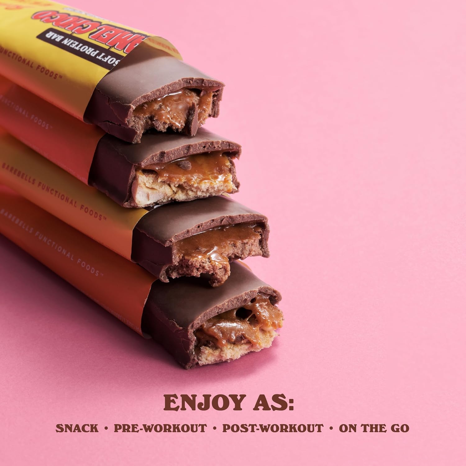 Barebells Caramel Choco Soft Protein Bars - 12 Count, 1.9oz Bars - High Protein Snacks with 16g Protein - Fluffy Chocolate Bar with 2g Sugars - Soft Protein Snack & Breakfast Bars