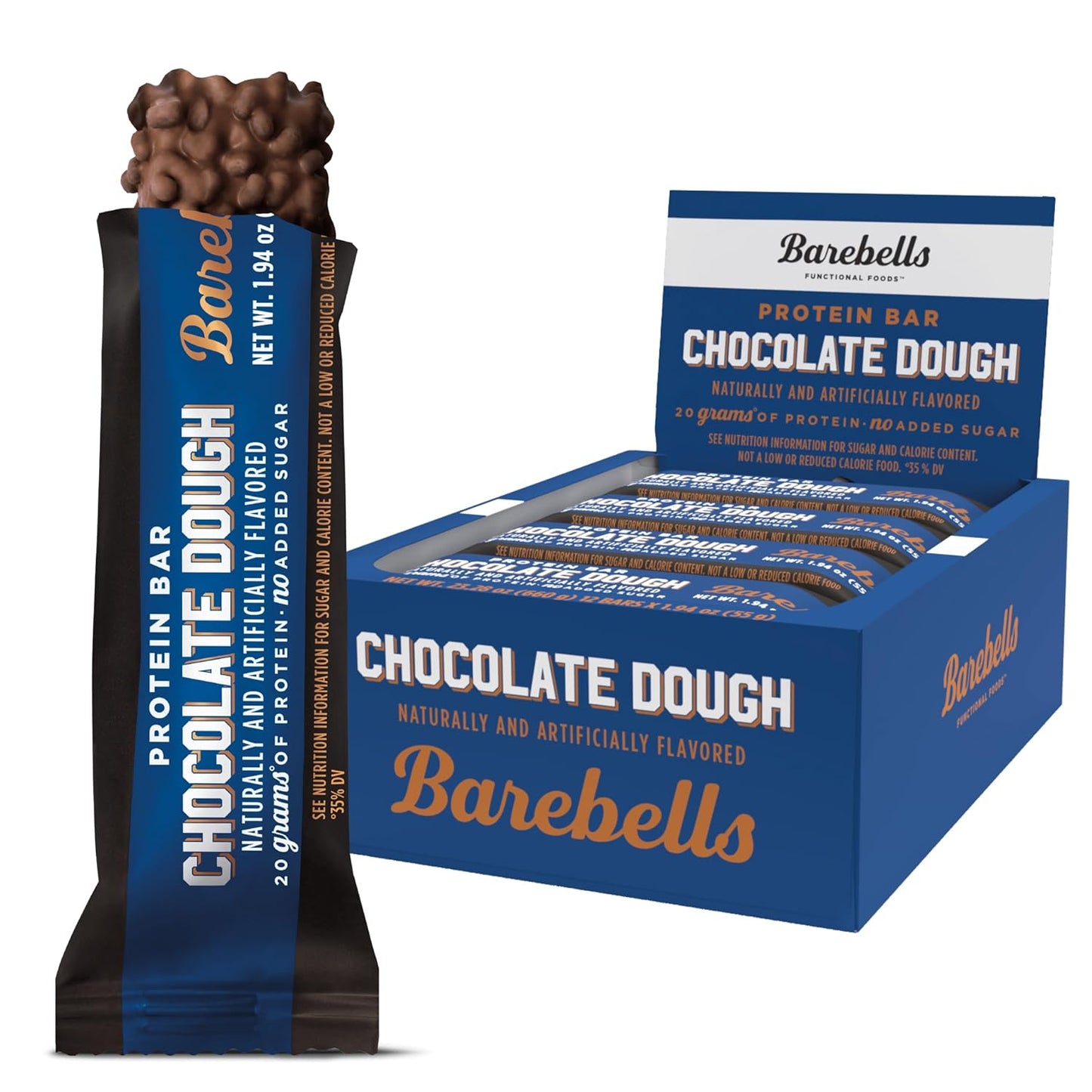 Barebells Chocolate Dough Protein Bars - 12 Count, 20g High Protein on-the-Go Snack with 1g Sugar - Breakfast or Post-Workout Bar