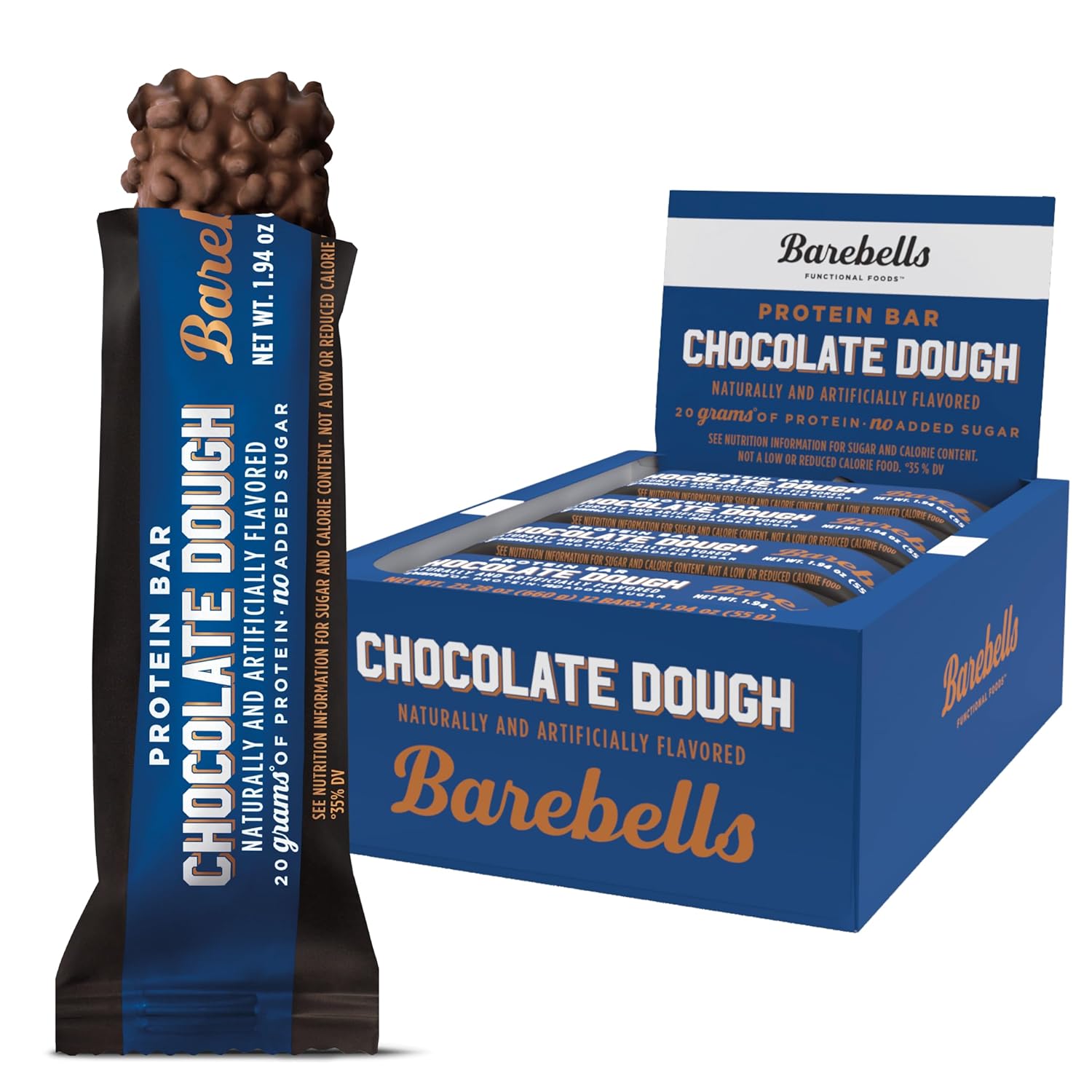 Barebells Chocolate Dough Protein Bars - 12 Count, 20g High Protein on-the-Go Snack with 1g Sugar - Breakfast or Post-Workout Bar