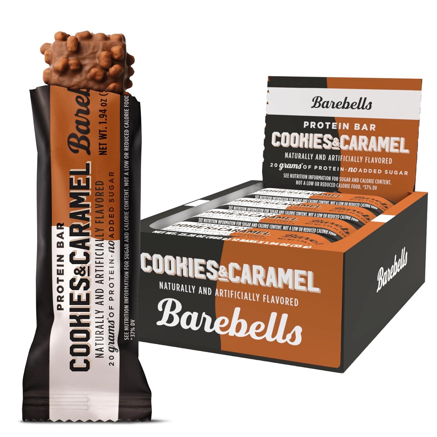 Barebells Cookies and Caramel Protein Bars - 12 Count, 20g High Protein Treats with 1g Sugar - Chocolate Nutrition Bar for Breakfast or Post-Workout