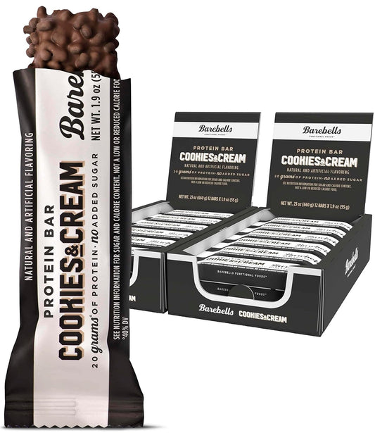 Barebells Cookies & Cream Protein Bars, 24 Pack, 1.9oz Bars, 20g High Protein, Low Sugar Chocolate Bar - On The Go Snack & Breakfast Bars
