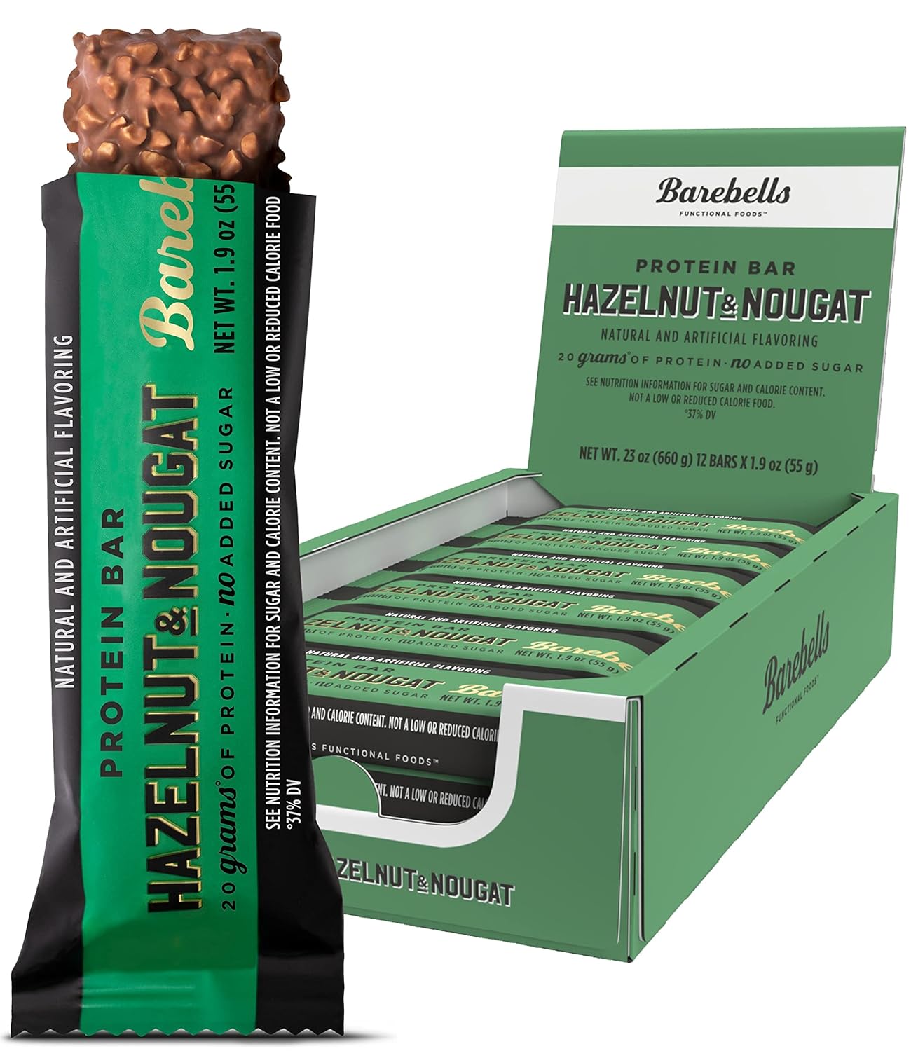 Barebells Hazelnut & Nougat Protein Bars - 12 Count, 1.9oz Bars - High Protein Snacks with 20g Protein - Low Sugar Chocolate Protein Bar - On The Go Breakfast Bars