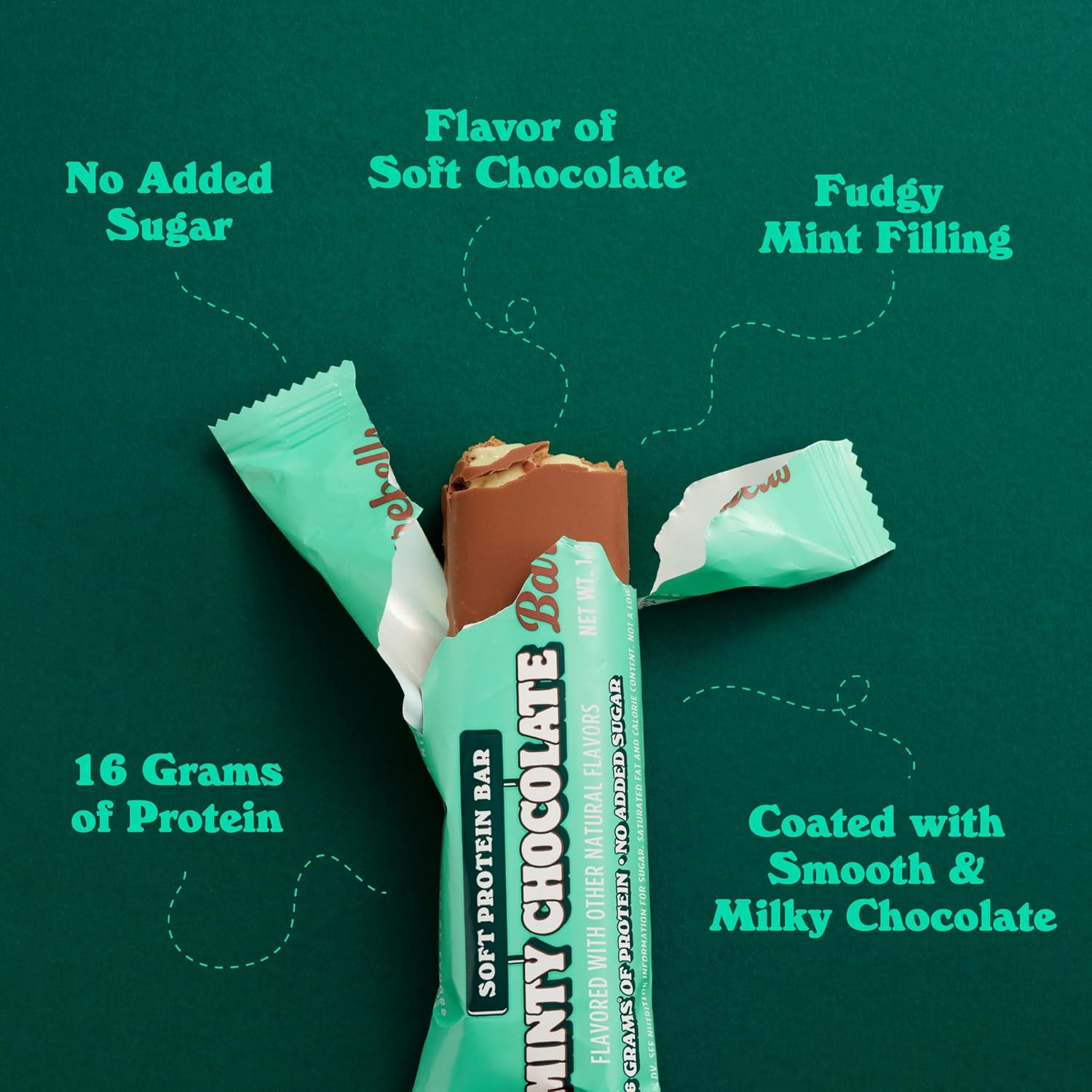 Barebells Minty Chocolate Soft Protein Bars - 12 Count, 16g High Protein Treats with 1g Total Sugars - On-The-Go Breakfast or Post-Workout Snack