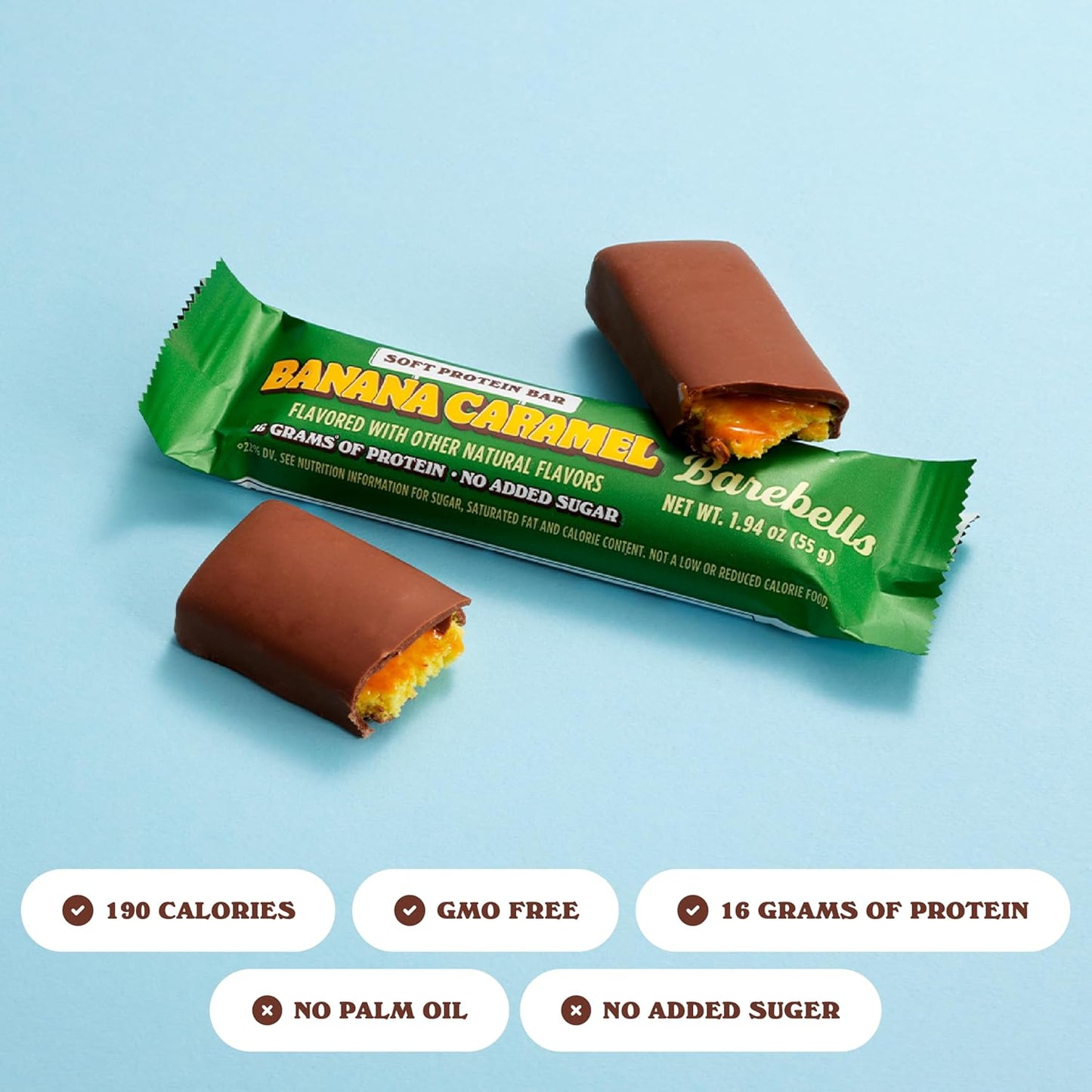 Barebells Protein Bars - 12 Count, 1.9oz Chocolate Banana Caramel Soft Bars - High Protein Snack & Breakfast Bars - On-The-Go Protein Snacks