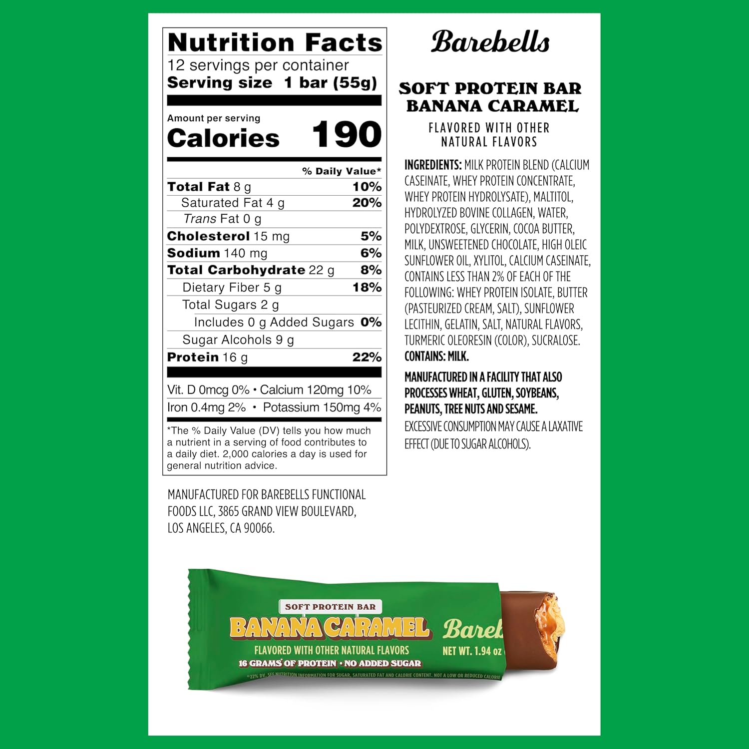Barebells Protein Bars - 12 Count, 1.9oz Chocolate Banana Caramel Soft Bars - High Protein Snack & Breakfast Bars - On-The-Go Protein Snacks