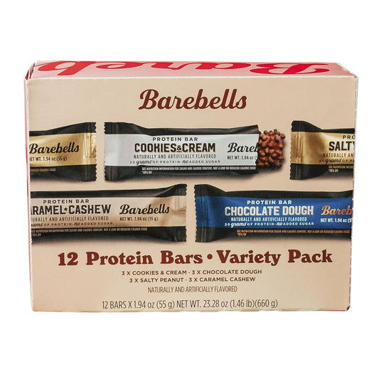 Barebells Protein Bars Variety Pack - 12 Count, 1.9oz Bars - High Protein Snacks with 20g Protein - Chocolate Bars with 1g Sugars - On The Go Protein Snack & Breakfast Bars