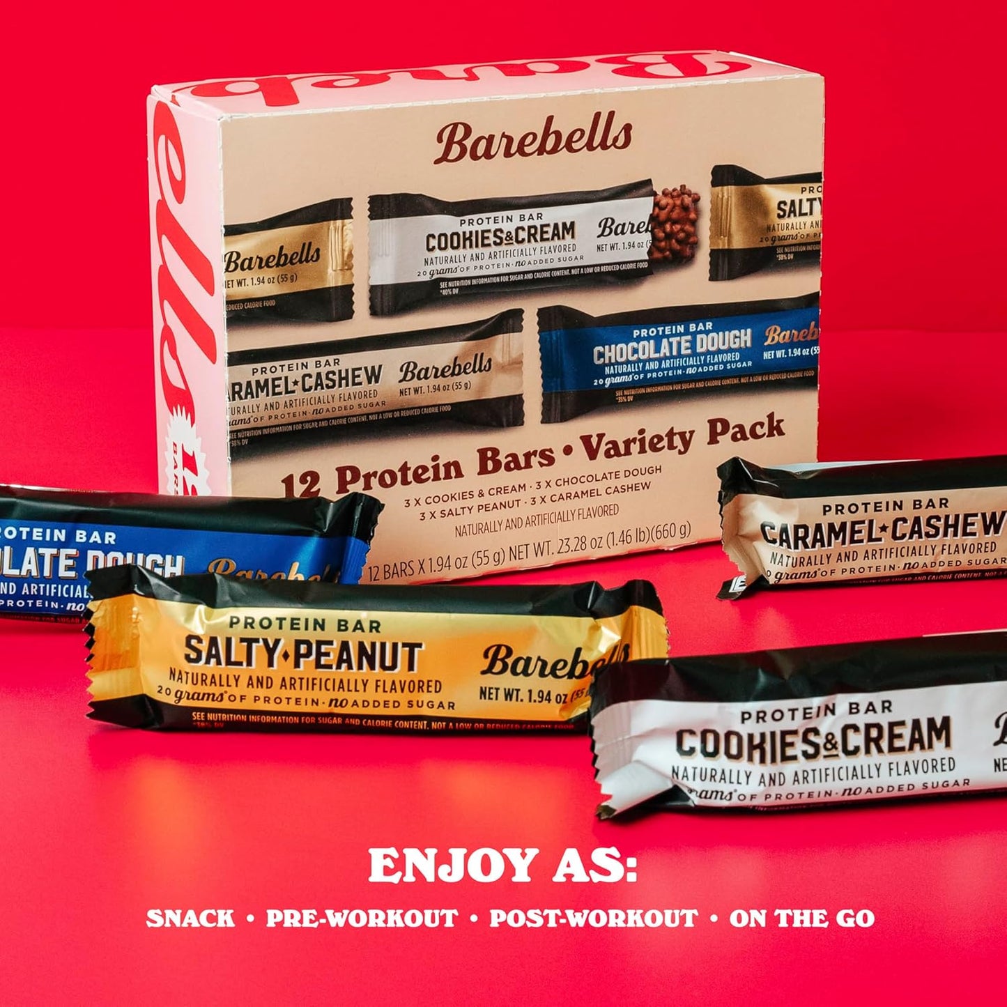 Barebells Protein Bars Variety Pack - 12 Count, 1.9oz Bars - High Protein Snacks with 20g Protein - Chocolate Bars with 1g Sugars - On The Go Protein Snack & Breakfast Bars