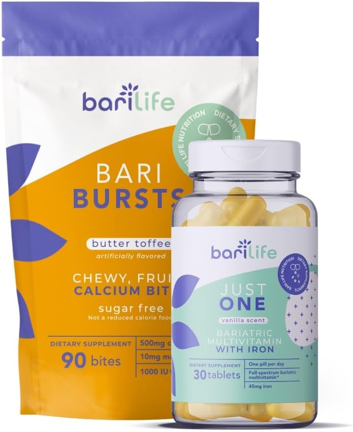 Bari Life Bariatric Multivitamin and Calcium Soft Chews Bundle - Iron + Calcium for Slimming Formula Surgery Patients - Butter Toffee Flavor