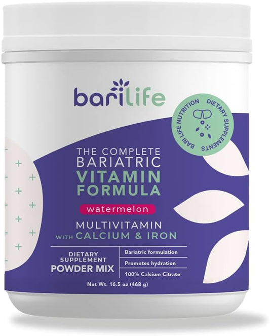 Bari Life Bariatric Multivitamin Powder Mix with Iron for Gastric Sleeve Patients - Watermelon Flavor, 60 Servings