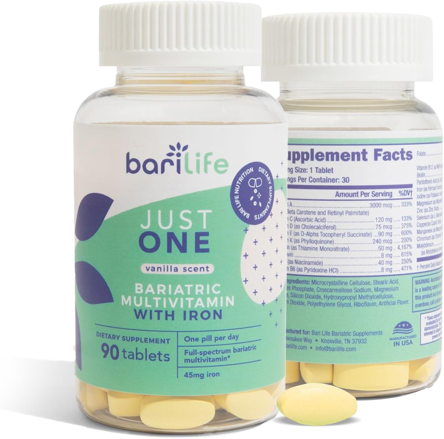Bari Life Just One: Daily Bariatric Multivitamin with Iron - 30 Day Supply