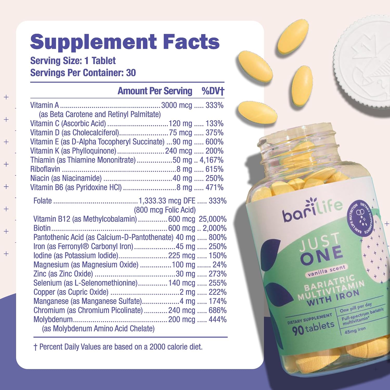 Bari Life Just One: Daily Bariatric Multivitamin with Iron - 30 Day Supply