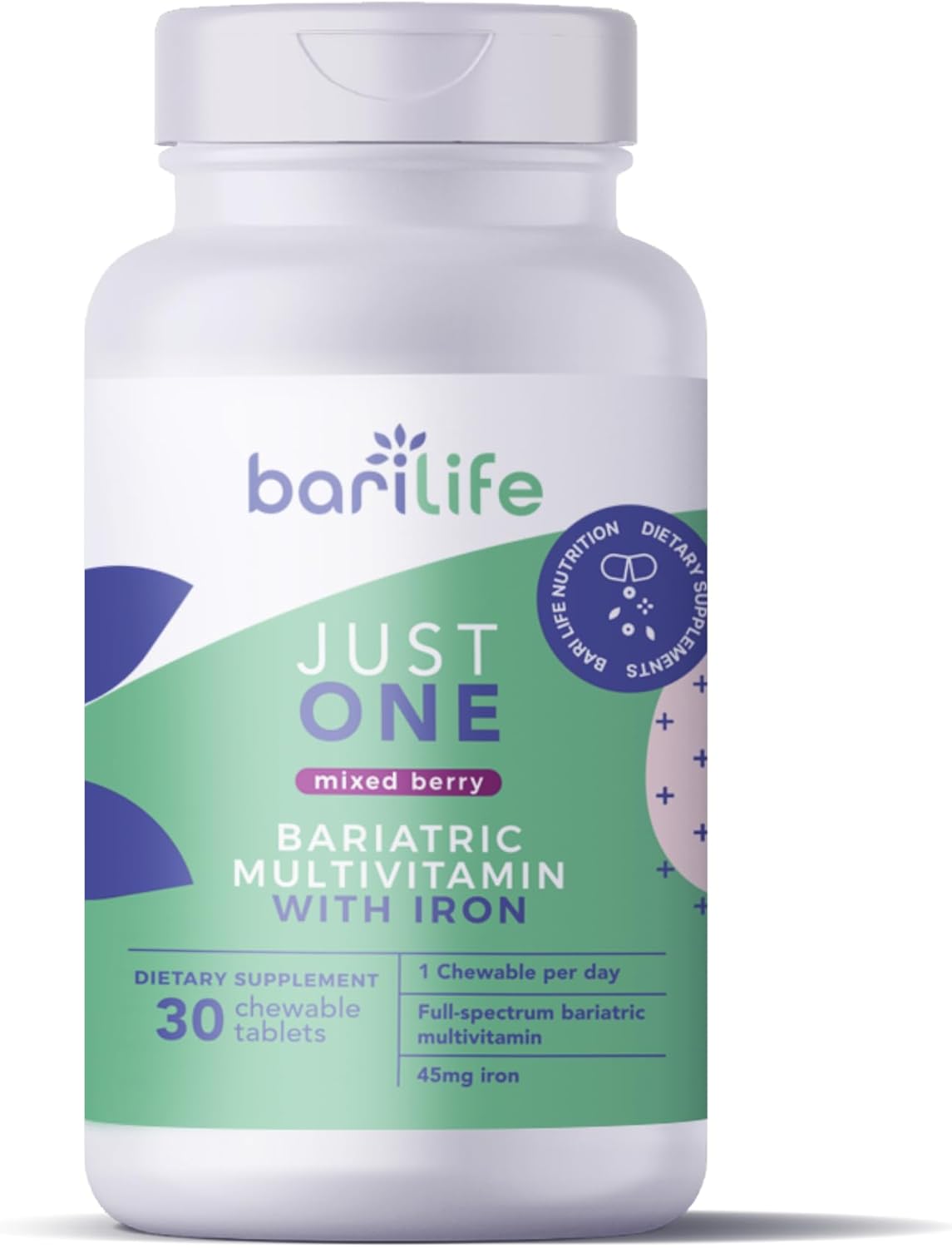 Bari Life One-a-Day Bariatric Multivitamin + Iron with BariBurst Calcium Soft Chews - Watermelon Flavor for Gastric Surgery Patients