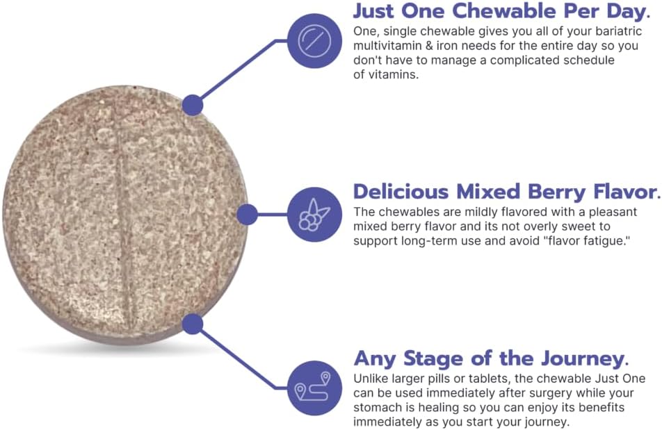 Bari Life One-a-Day Bariatric Multivitamin + Iron with BariBurst Calcium Soft Chews - Watermelon Flavor for Gastric Surgery Patients