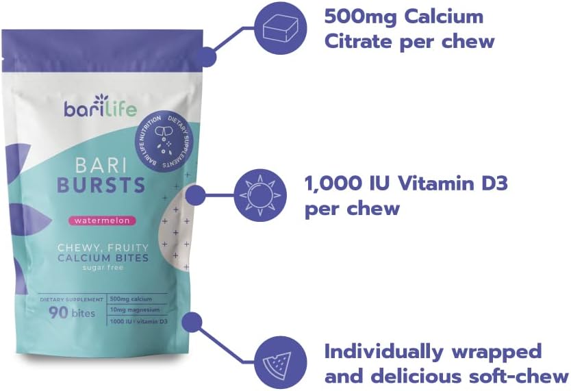 Bari Life One-a-Day Bariatric Multivitamin + Iron with BariBurst Calcium Soft Chews - Watermelon Flavor for Gastric Surgery Patients