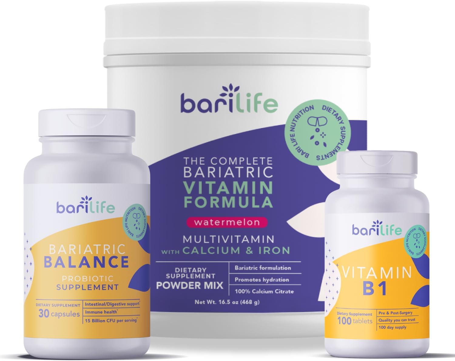 Bari Life Watermelon Bariatric Multivitamin Powder with Probiotic and Vitamin B1 - Complete Nutrition Support