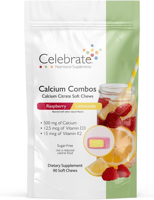 Bariatric 500mg Calcium Citrate Soft Chews with Vitamin D3 - Raspberry Lemonade Flavor - Sugar & Gluten Free - 90 Chews