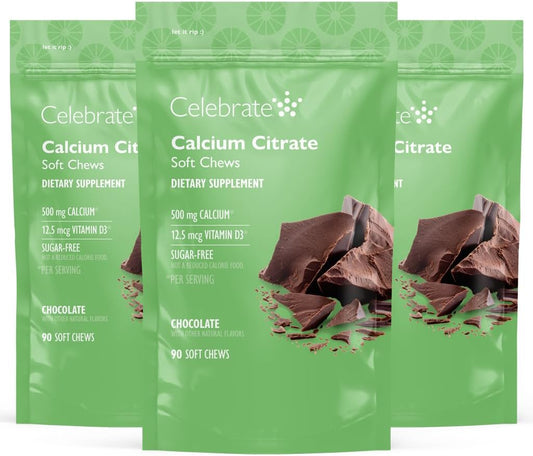 Bariatric 500mg Calcium Citrate Soft Chews with Vitamin D3 for Gastric Bypass - Chocolate Flavor, Sugar & Gluten Free (270 Chews)