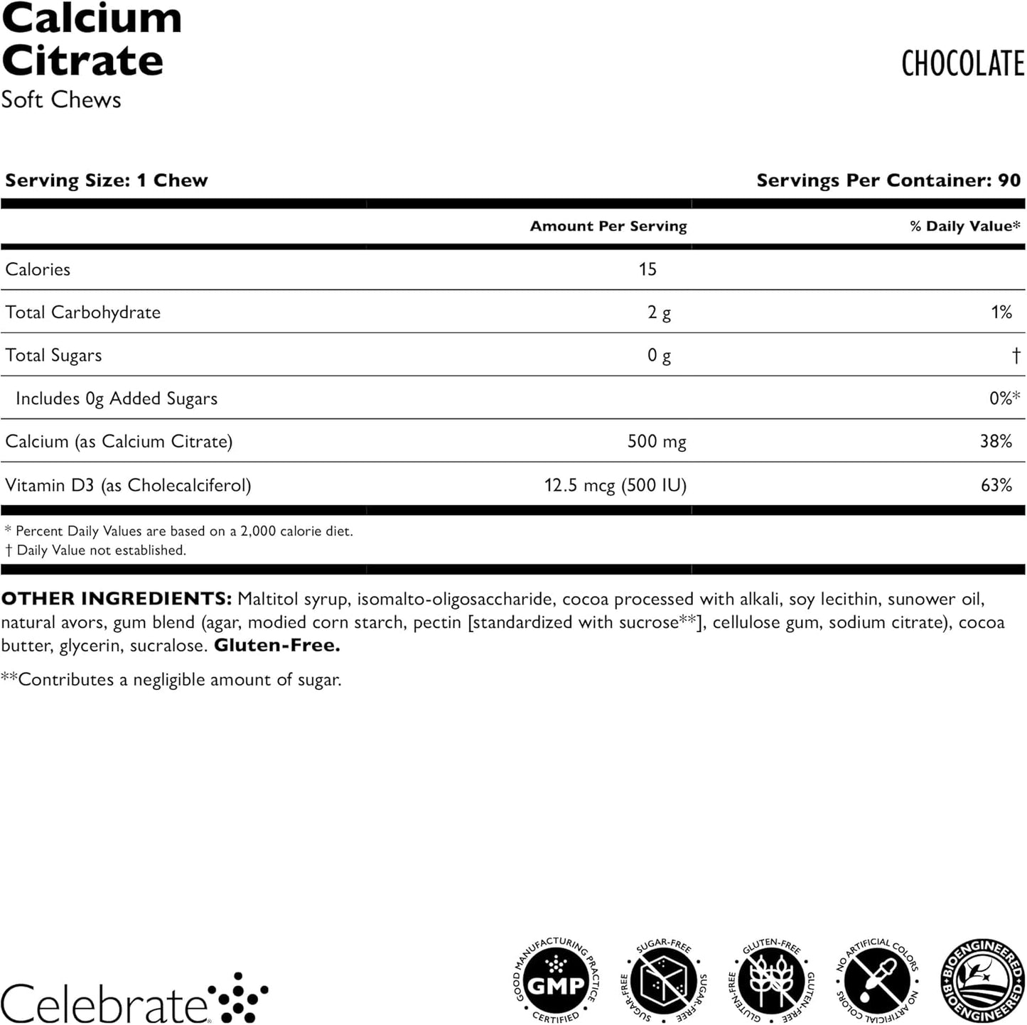 Bariatric 500mg Calcium Citrate Soft Chews with Vitamin D3 for Gastric Bypass - Chocolate Flavor, Sugar & Gluten Free (270 Chews)