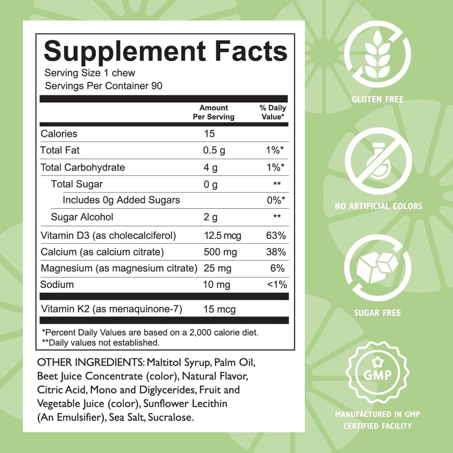 Bariatric 500mg Calcium Citrate Soft Chews with Vitamin D3 - Raspberry Lemonade Flavor - Sugar & Gluten Free - 90 Chews