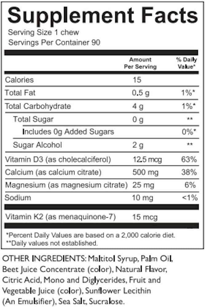 Bariatric 500mg Calcium Citrate Soft Chews with Vitamin D3 - Raspberry Lemonade Flavor - Sugar & Gluten Free - 90 Chews