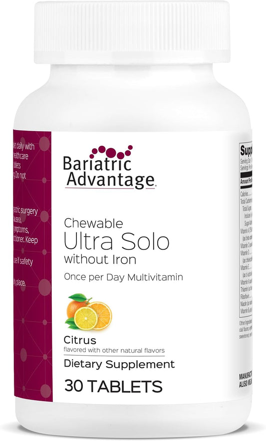 Bariatric Advantage Chewable Citrus Tablets - Iron-Free Ultra Solo - 30 Count