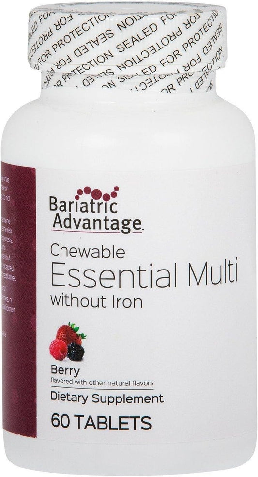 Bariatric Advantage Essential Multivitamin Berry Tablets - Iron-Free - 200 DV Key Nutrients - Trace Minerals - Bariatric Patients