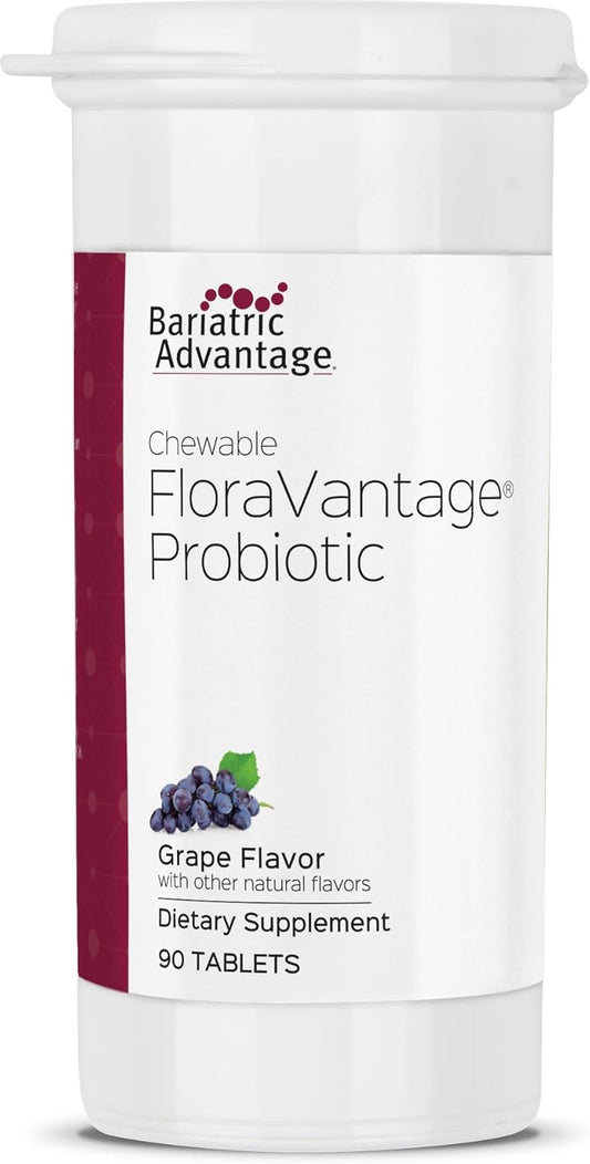 Bariatric Advantage FloraVantage Probiotic Chewables - Grape Flavor - 90 Tablets - 10 Billion CFUs - Gluten Free & Vegetarian - Supports Gut Health and Immune System