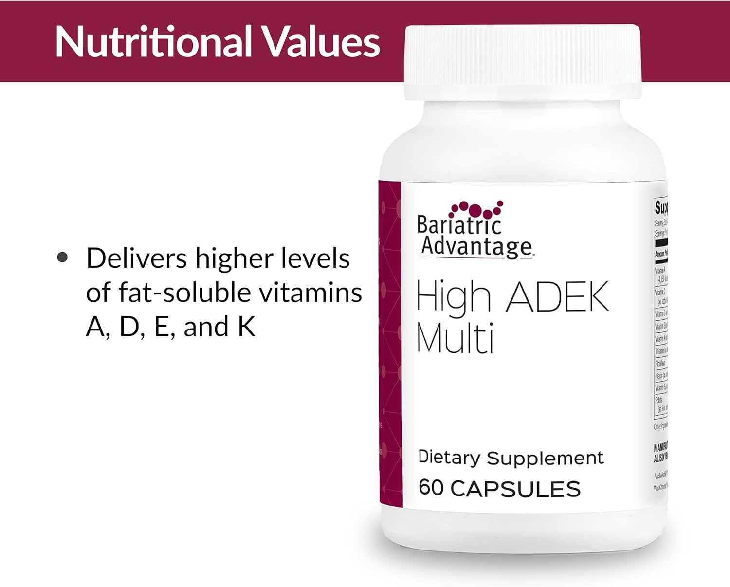 Bariatric Advantage High ADEK Multi - Complete Multivitamin for Bariatric Surgery - 60 Capsules