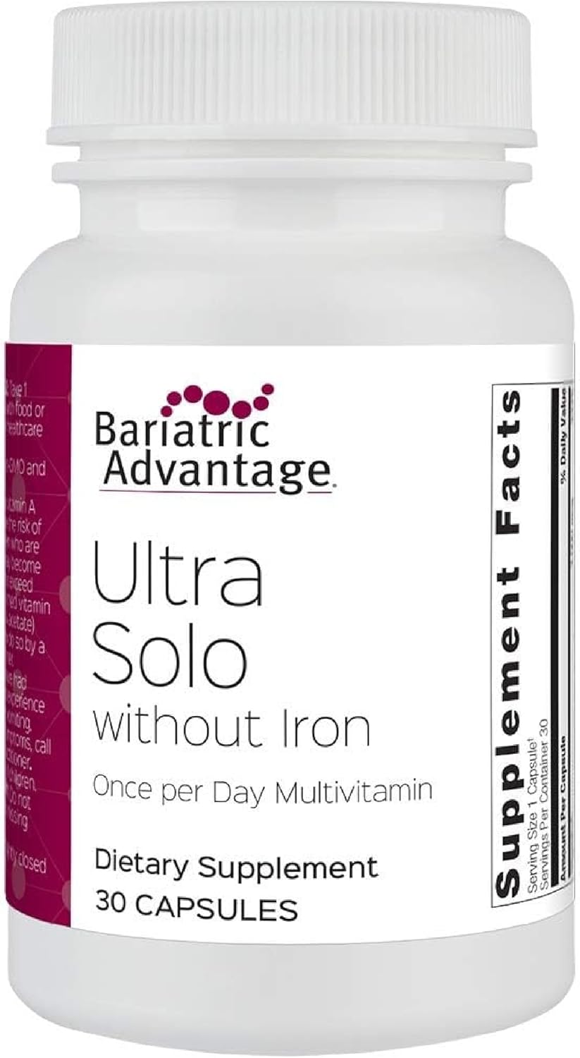 Bariatric Advantage Ultra Solo Multivitamin Without Iron - Daily Once-Per-Day Capsules for Bariatric Patients - Gluten Free with Thiamin & Vitamin A - 30 Count