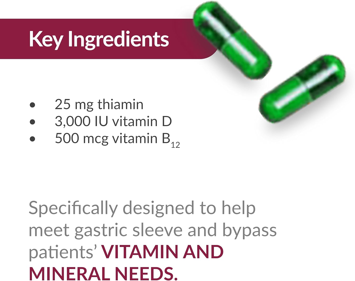 Bariatric Advantage Ultra Solo Multivitamin Without Iron - Daily Once-Per-Day Capsules for Bariatric Patients - Gluten Free with Thiamin & Vitamin A - 30 Count