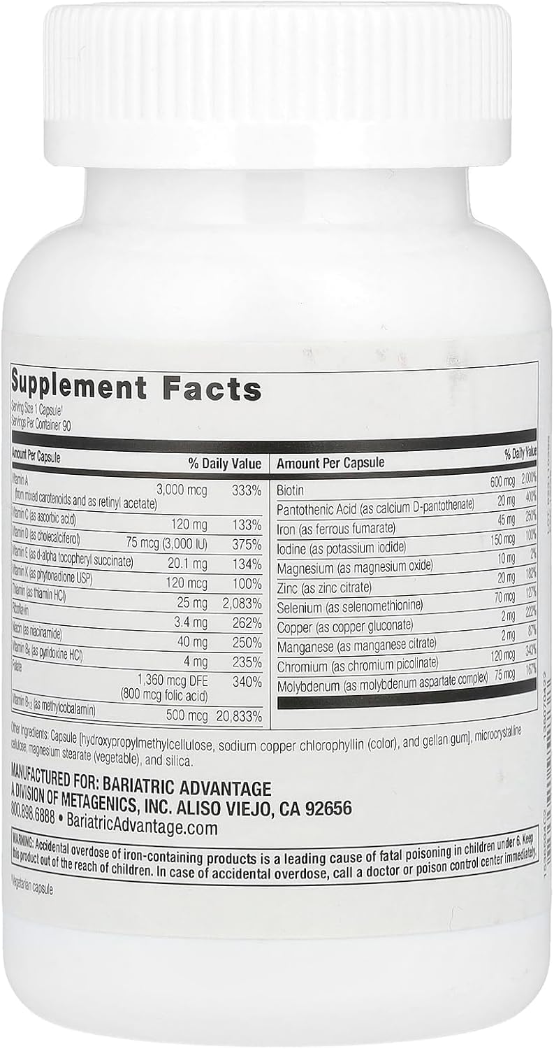Bariatric Advantage Ultra Solo with Iron Daily Multivitamin - 90 Count for Gastric Bypass and Sleeve Gastrectomy Patients
