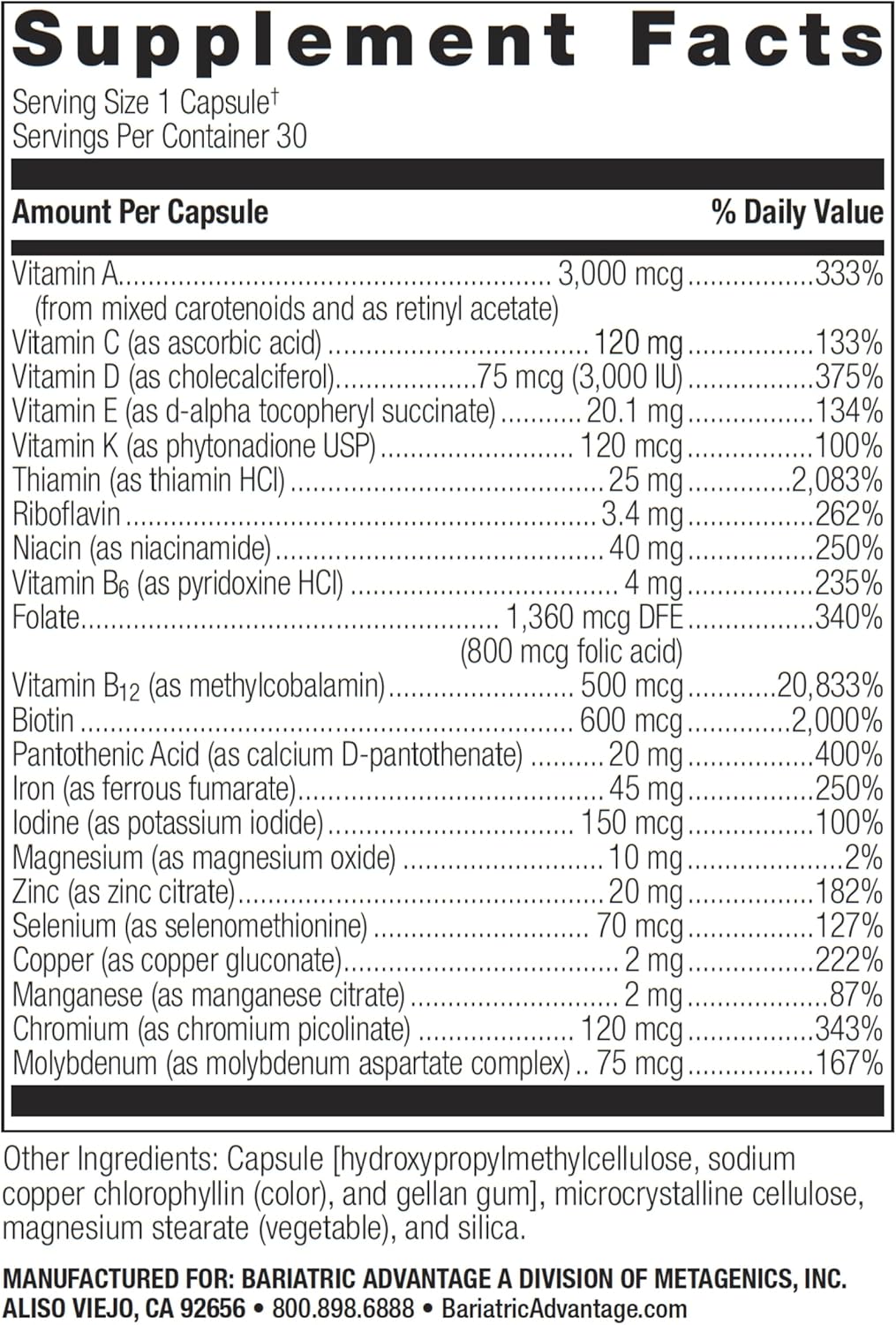 Bariatric Advantage Ultra Solo with Iron Multivitamin for Gastric Bypass and Sleeve Gastrectomy - 30 Count