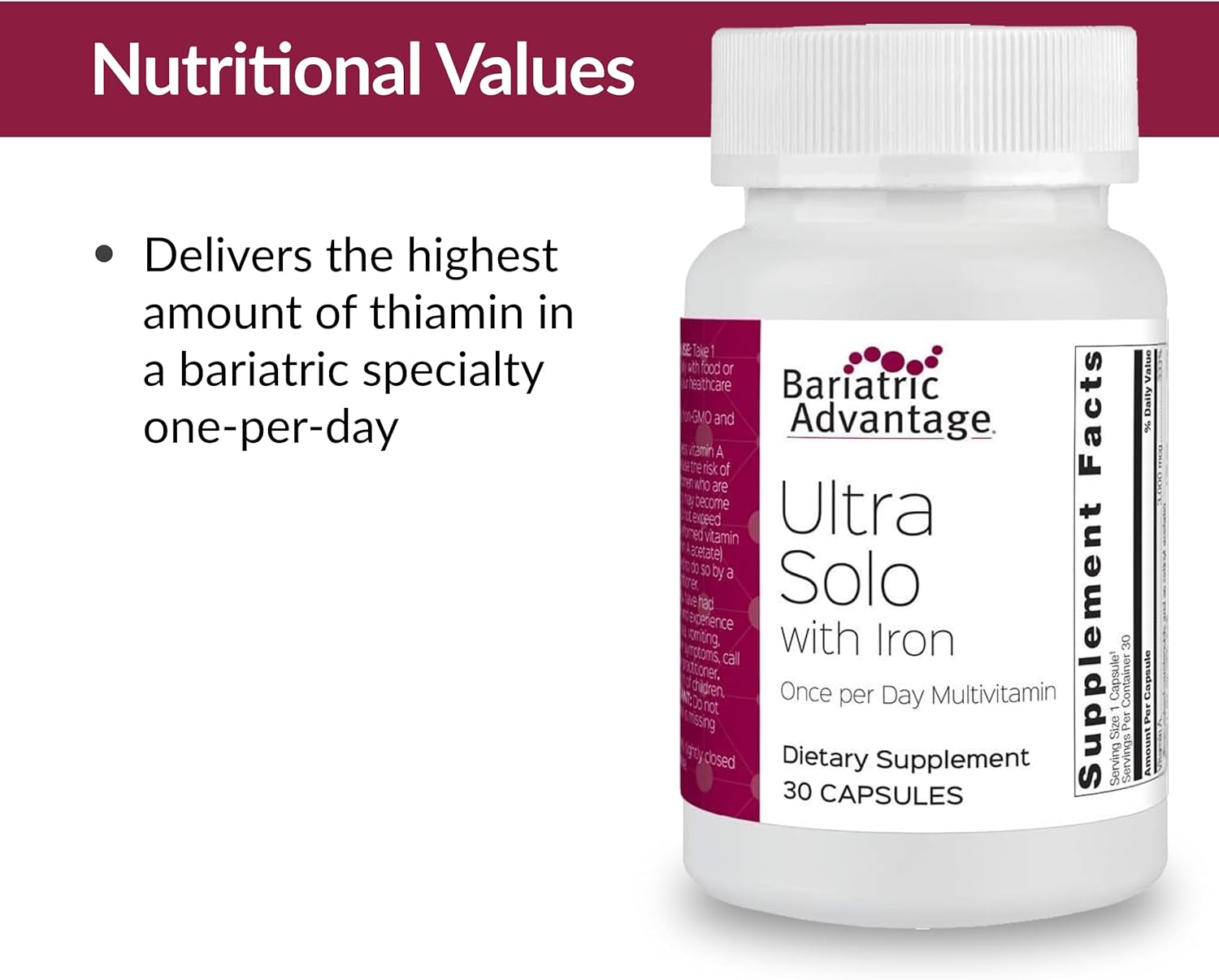 Bariatric Advantage Ultra Solo with Iron Multivitamin for Gastric Bypass and Sleeve Gastrectomy - 30 Count