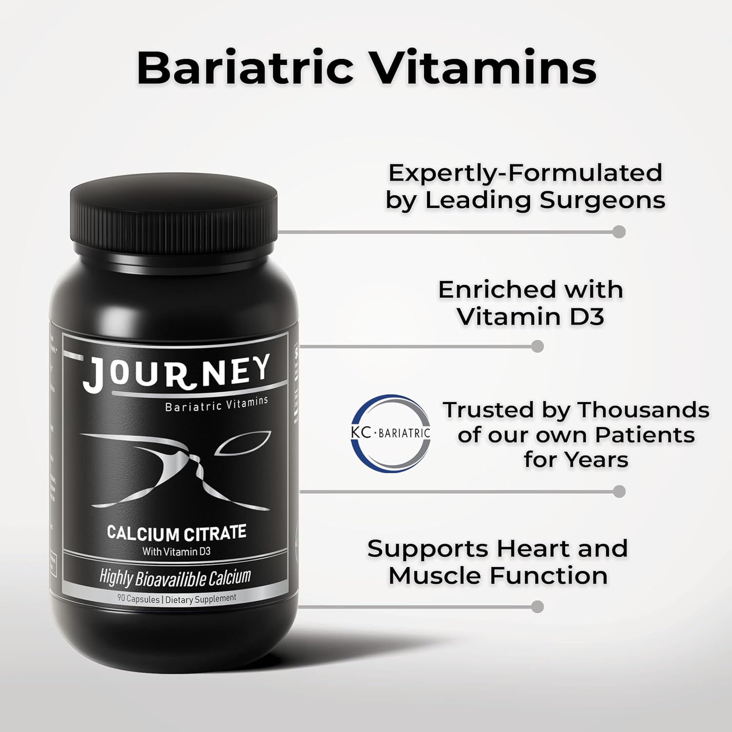 Bariatric Calcium Capsules with Vitamin D3 for Bone Strength Support pre & post-surgery