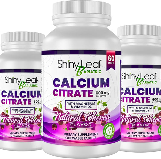 Bariatric Calcium Citrate 600mg Chewable Tablets - 180 Ct Supplement with Magnesium, Vitamin D3, Cherry Flavor - Vegetarian Formula for 3 Months
