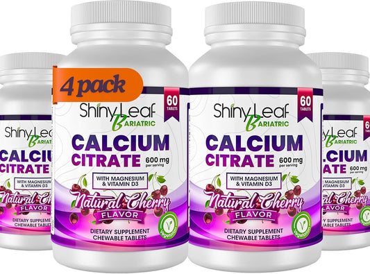 Bariatric Calcium Citrate 600mg Chewable Tablets - 240 Ct Supplement with Magnesium, Vitamin D3, Cherry Flavor - Vegetarian Friendly