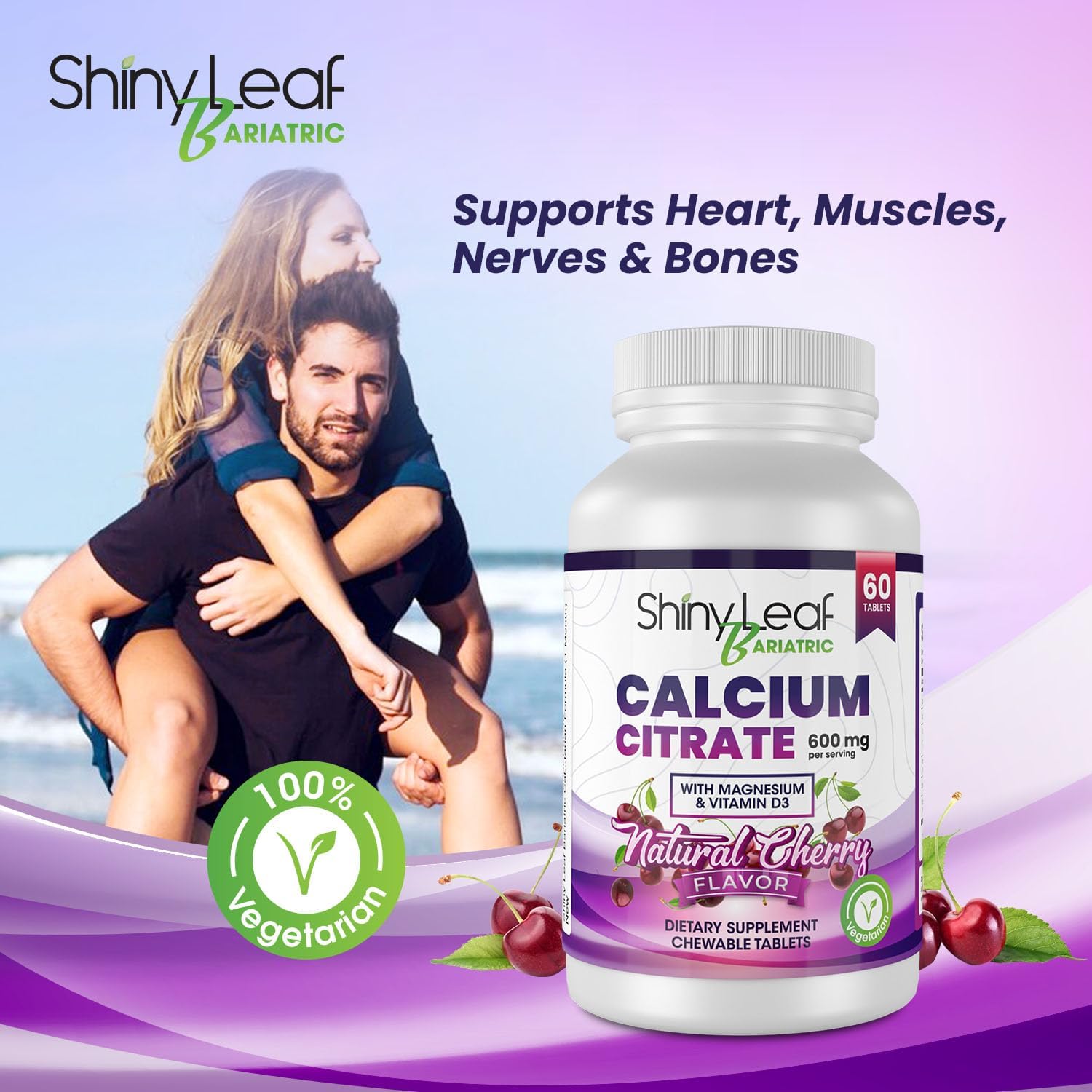 Bariatric Calcium Citrate 600mg Chewable Tablets - 240 Ct Supplement with Magnesium, Vitamin D3, Cherry Flavor - Vegetarian Friendly