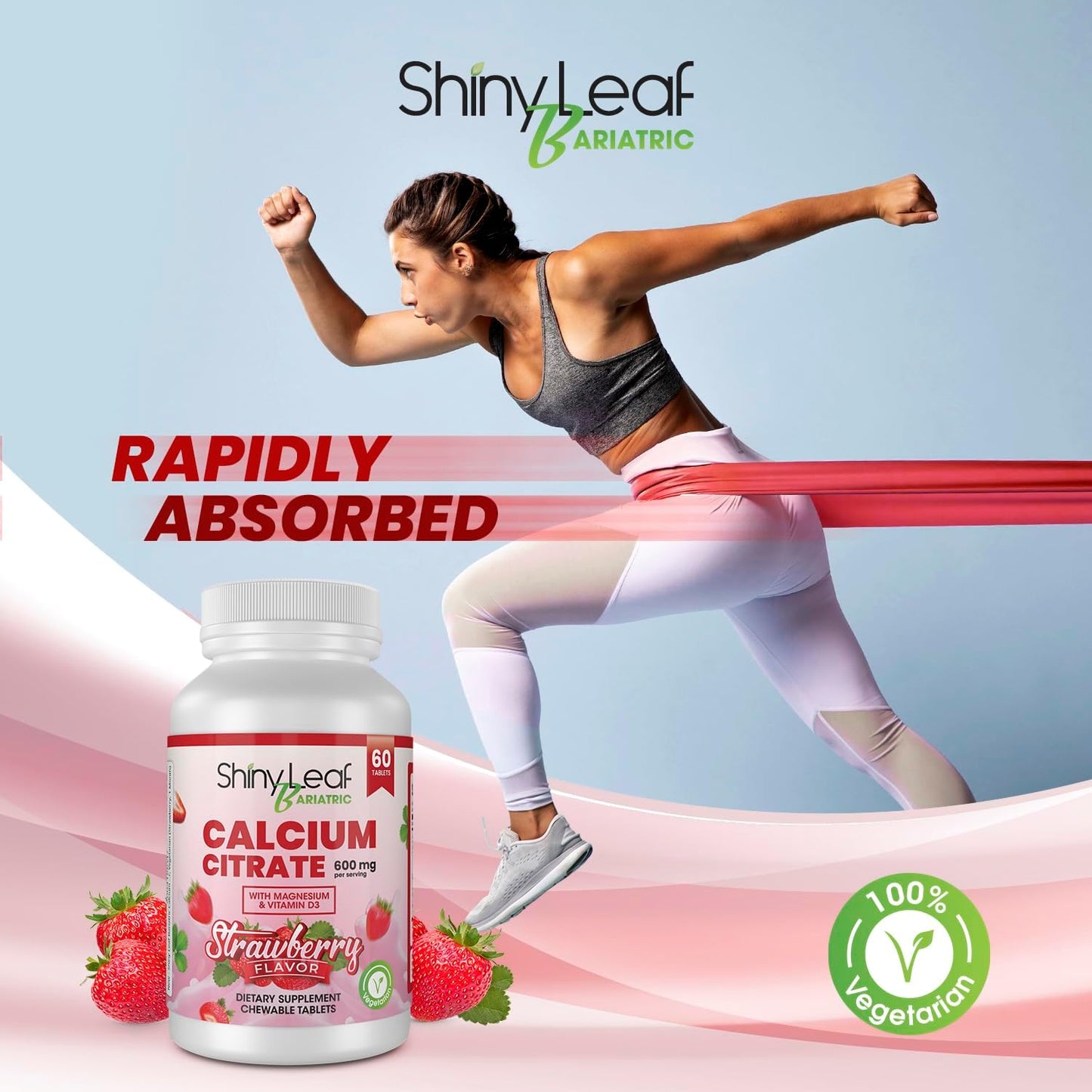 Bariatric Calcium Citrate Chewable Tablets for Surgery Patients - 600mg with Magnesium, Vitamin D3, Strawberry Flavor - 4 Months Supply