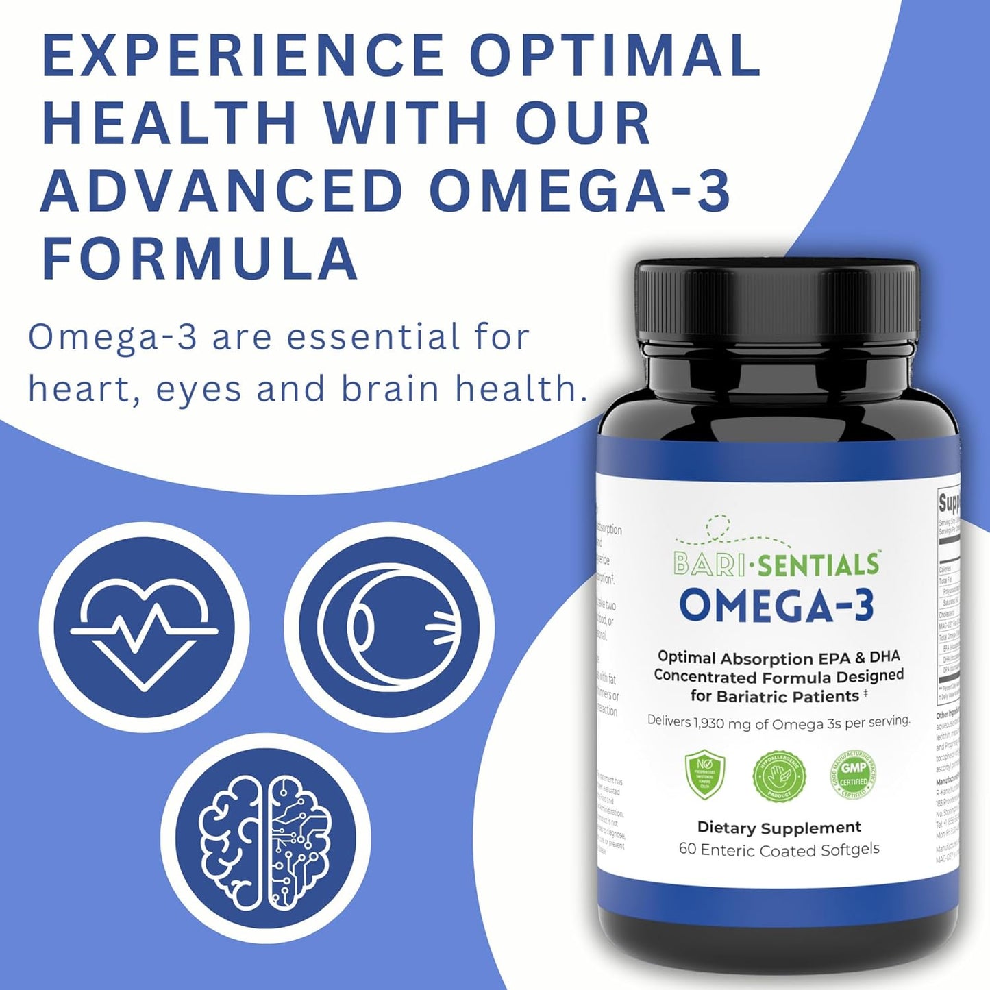 Bariatric-Friendly Omega-3 Supplement with High EPA & DHA - 1,930mg Per Serving - MAG-03 Technology - 60 Softgels