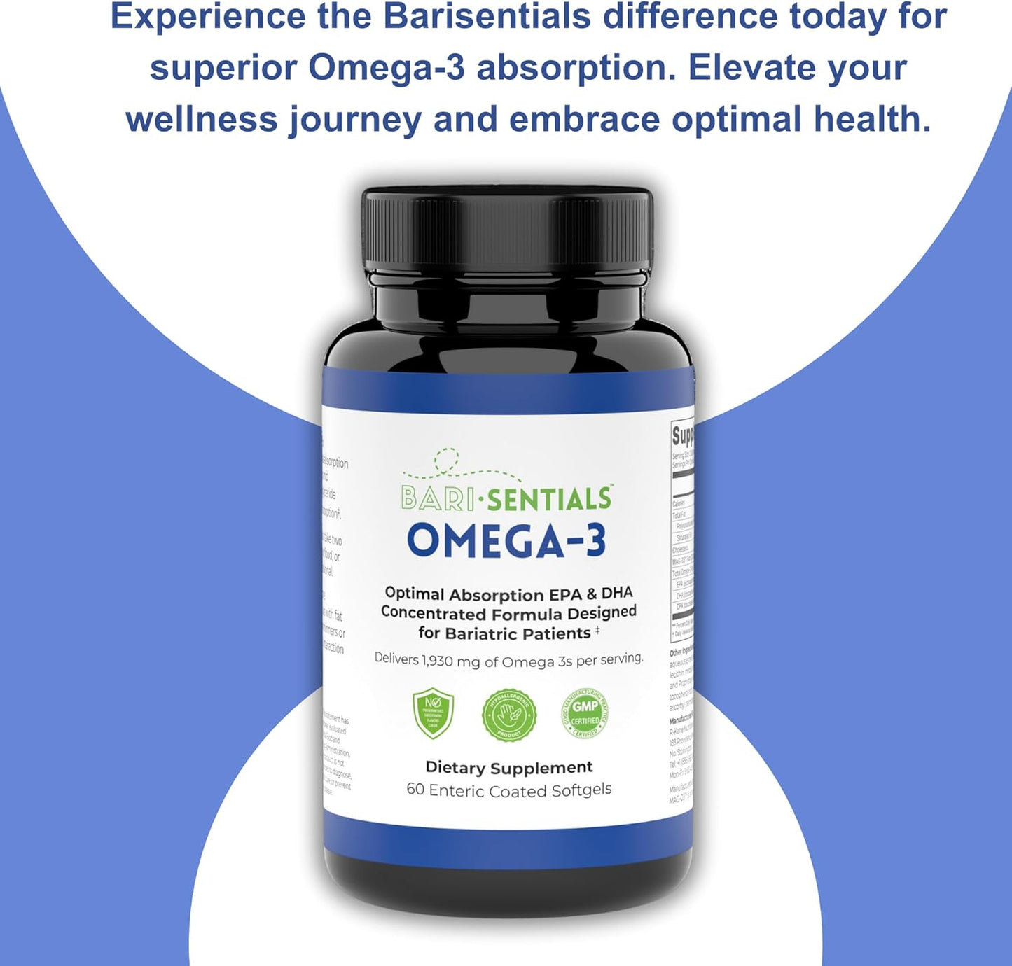 Bariatric-Friendly Omega-3 Supplement with High EPA & DHA - 1,930mg Per Serving - MAG-03 Technology - 60 Softgels