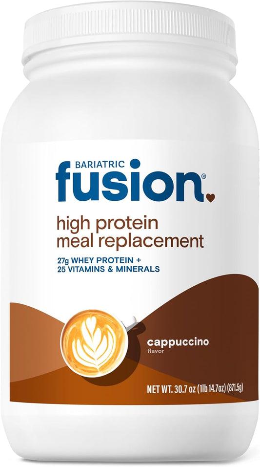 Bariatric Fusion Cappuccino Meal Replacement Powder - 27g Protein, 21 Servings for Gastric Surgery Patients - Gluten, Aspartame, & Sugar-Free