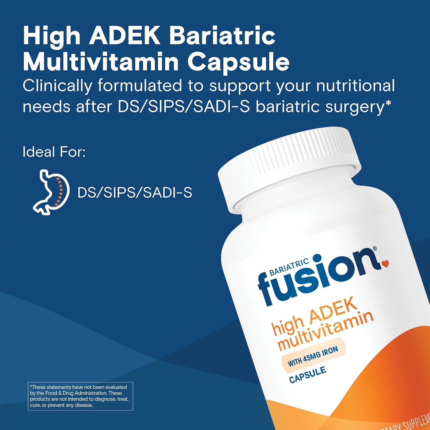 Bariatric Fusion High ADEK Multivitamin with Iron for Duodenal Switch | Easy-to-Swallow ADEK Vitamins | 270 Capsules - 3 Month Supply