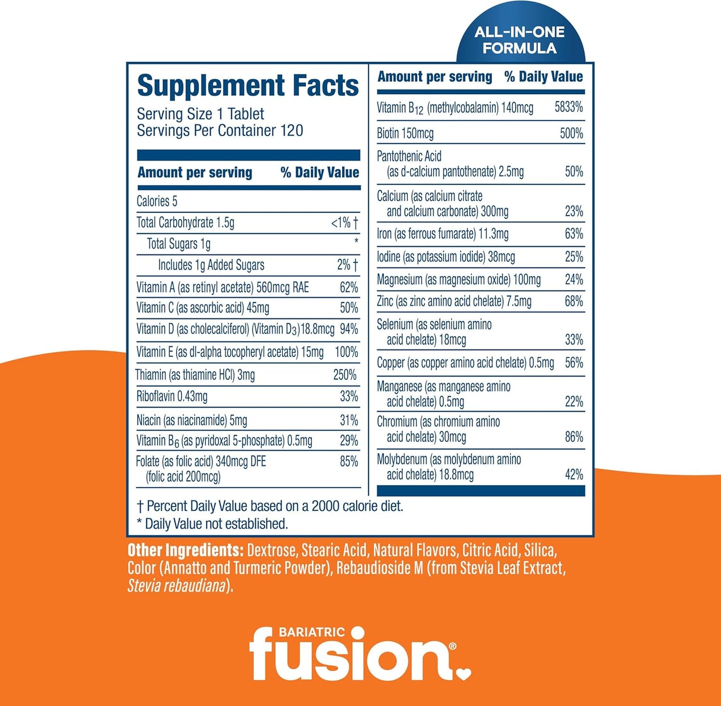 Bariatric Fusion Orange Cream Chewable Multivitamin with Iron - 120 Tablets for Bariatric Surgery Patients