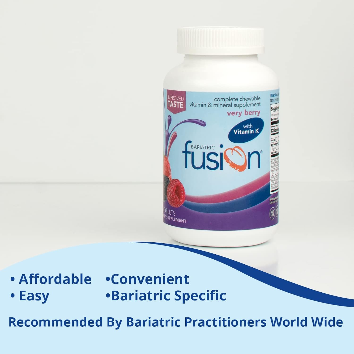 Bariatric Fusion Very Berry Chewable Multivitamin with Iron & Vitamin K - 120 Tablets for Gastric Bypass & Sleeve Gastrectomy
