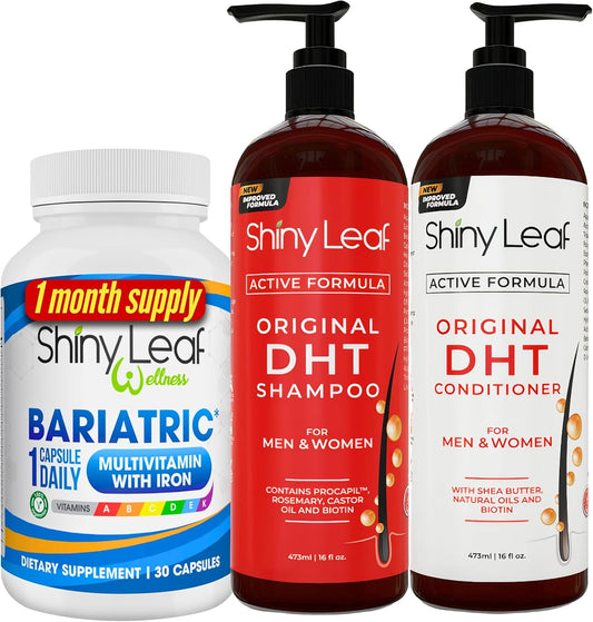 Bariatric Multivitamin with Iron + DHT Blocker Shampoo & Conditioner: Hair Loss Solution for Women & Men